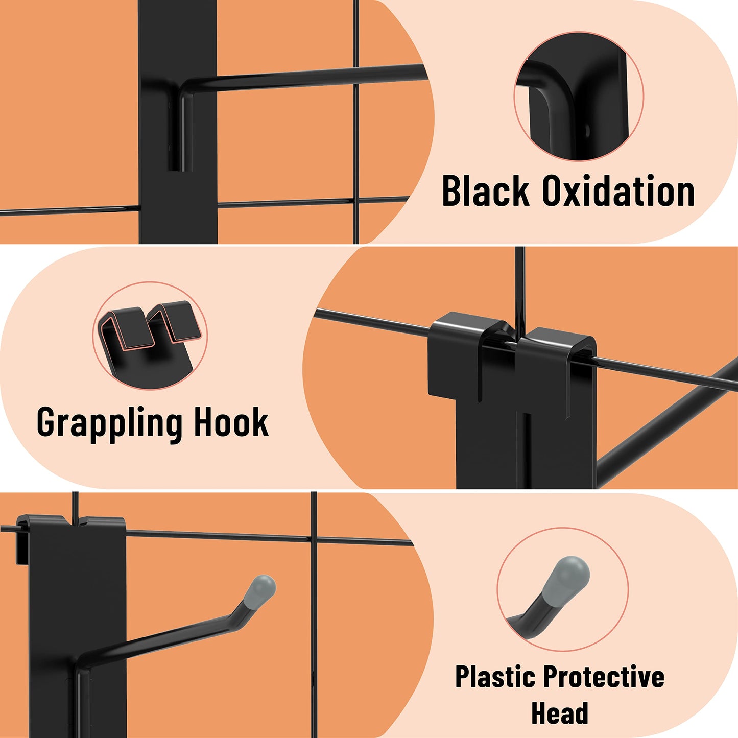 HUHOLE 50 Pack Gridwall Hooks 6 Inch – Black Metal Display Hangers for Wire Grid Panel – Heavy Duty Retail Store Fixtures, Garage Organizer, Craft Fair & Jewelry Rack (20lbs Capacity)