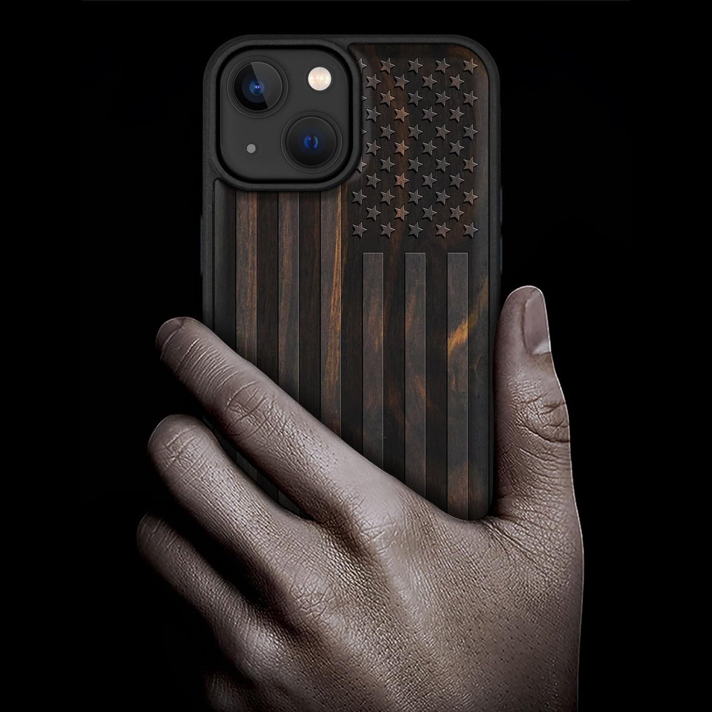 Carveit 15 Magnetic Wooden Case for iPhone Case, Compatible with MagSafe Wireless Chargers, Black Soft TPU Shockproof