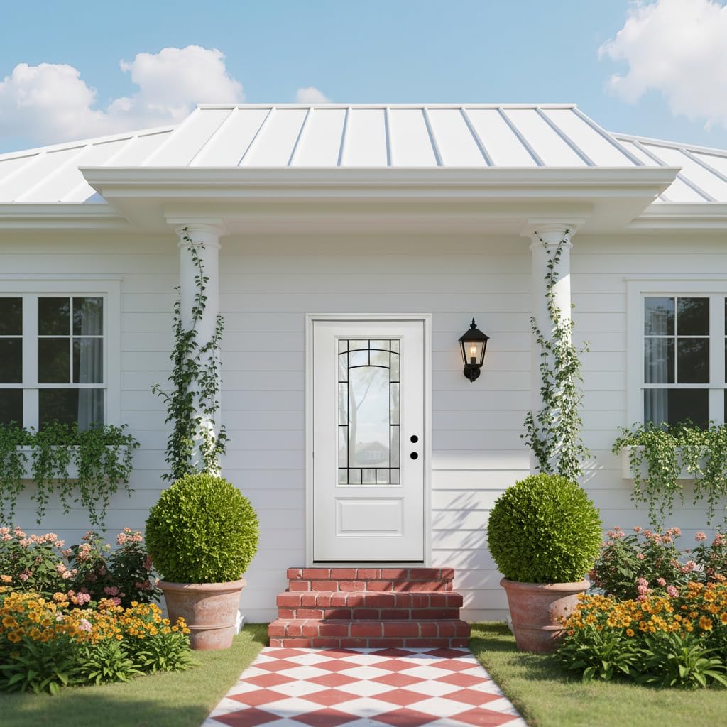 Casaphoria 36" x 80" Fiberglass Entry Door with White 4-9/16" Vinyl Frame,Left Hand Inswing Exterior Door with Brickmould, 3/4 View Wrought lron Glass Knock-Down Front Door for Home Entrance, White
