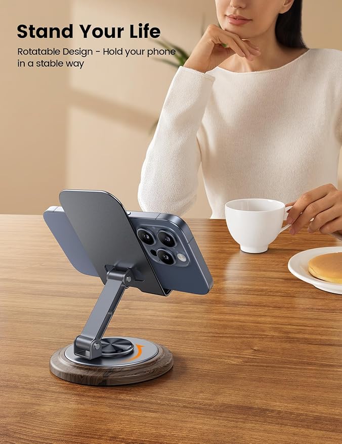 Lamicall Grey Phone Holder, Desk Accessories for Men - Gifts for Fathers Day for Teens, Boys, Girls, Adults & Men Simulated Wood Grain Cell Phone Holder, Office Gaming Decor, 4-10” Phones, Switch
