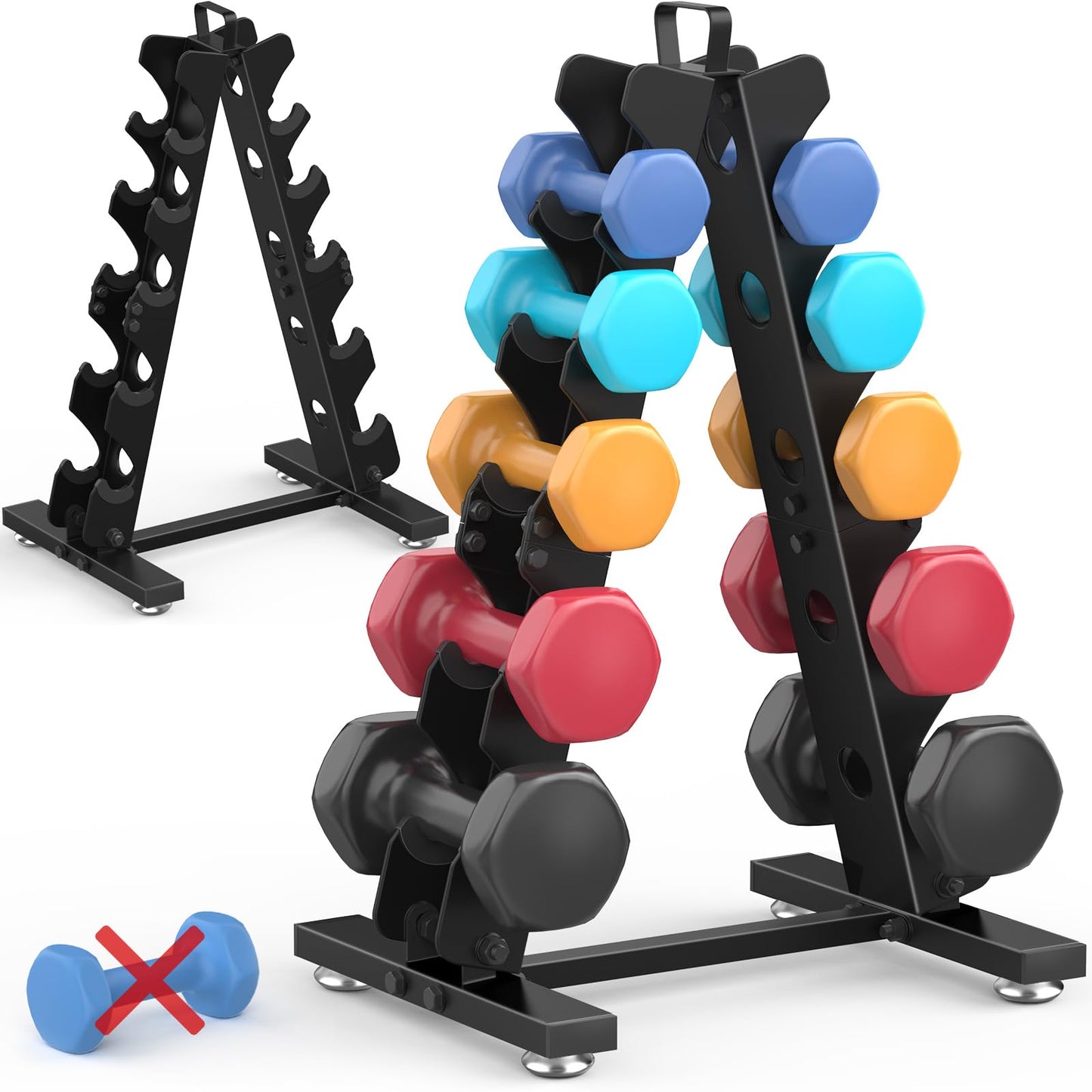 TomCare Dumbbell Rack Stand Only, 5 Tier Weight Rack for Home Gym Metal Compact A-Frame Dumbell Holder for Dumbell Set (5-35 LB), Weight Storage Holder with Handle (Stand Only)