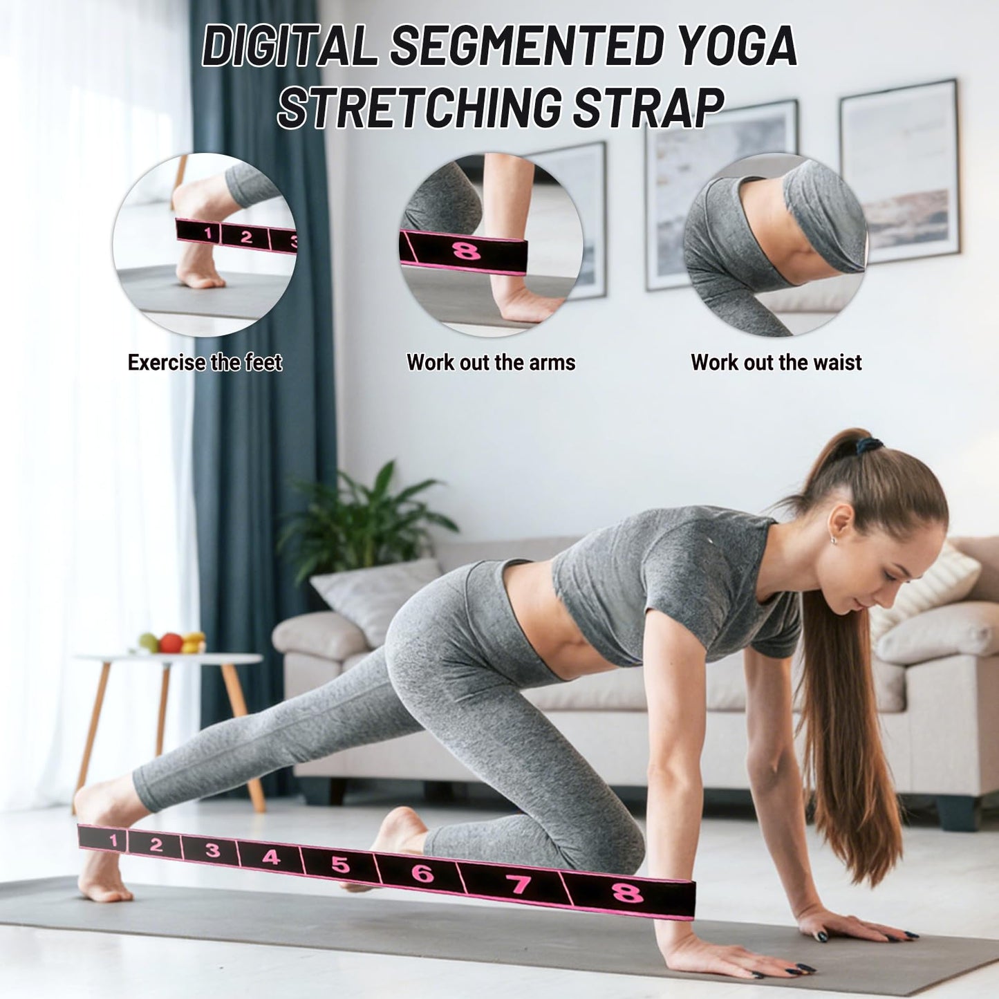 Fitness Resistance Band for Stretching and Yoga,Number Stretch Resistance Band,8-Section Elastic Stretching Strap with Clear Markings For Exercise,Physical Therapy,Full Body Stretching,Pilates-3PCS