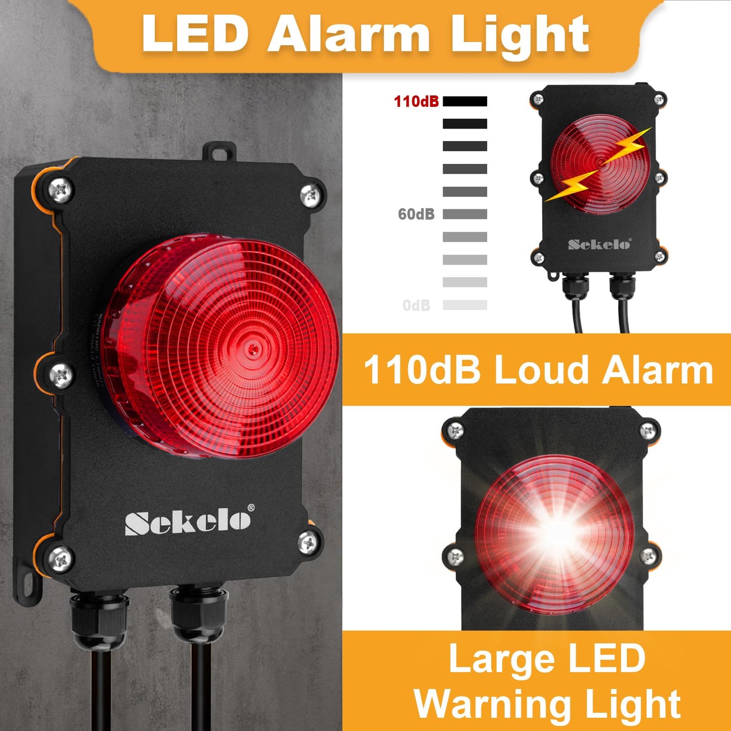 Sump Pump Alarm,Sekelo High Water Alarm with 10ft Level Float Switch,110dB Loud Alarm and High Brightness LED Indicator ,IP67 Indoor/Outdoor Use,Ideal for Septic Sump Pump Pond Water Tank