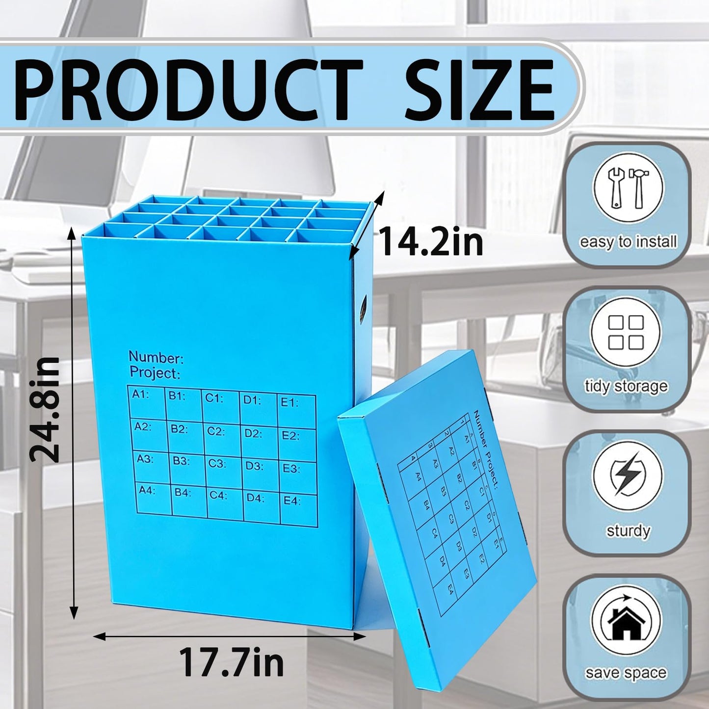 Aifukena Blueprint Holder Storage Organizer - Blueprint Storage Rack，20 Slots ，Used Storing for Anchor Charts ，Poster， Map (With Lids 1 Pack)