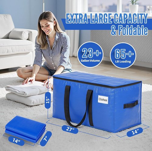 BAGAIL Heavy Duty Moving Bags - Extra Large Storage Totes with Strong Handles | Blue, 6 Pack