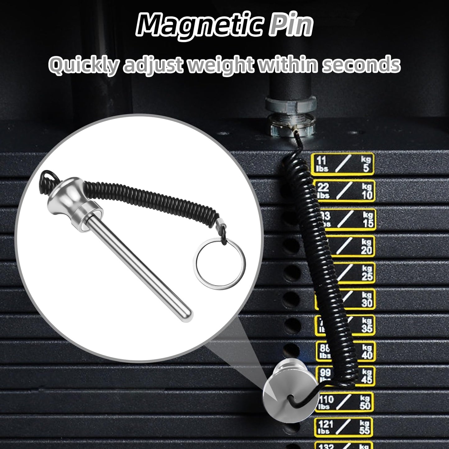 Topfinder 3 Pcs Weight Stack Pin, Magnetic Weight Pin, Gym Pin, Universal Exercise Machine Attachments with Pull Rope, Durable Gym Pins for Home Gym Parts and Exercise Machine Accessories