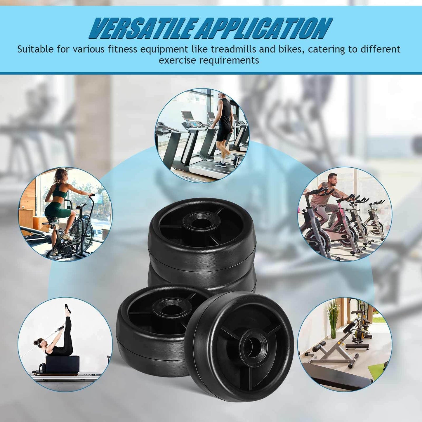 SUPVOX 4 Pcs Fitness Equipment Transport Wheels - 45mm Plastic Roller Wheels with 8mm Bore - Heavy Duty Pp Replacement Casters for Treadmill, Exercise Bike & Home Gym Equipment