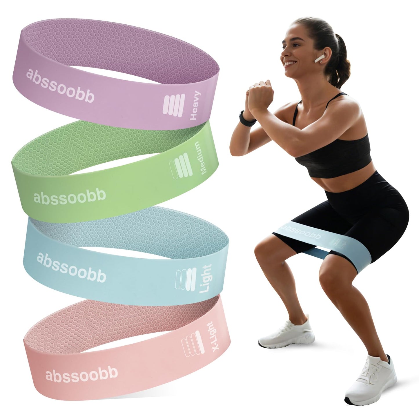 Silicone Resistance Loop Bands - Latex-Free No-Slip Glute Booty Bands - 4-Pack for Physical Therapy, Post-Op, Yoga, Pilates, Workout & Stretching