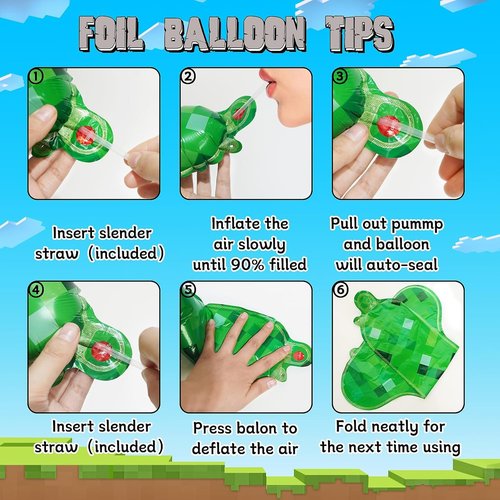 40 Inch Green Pixel Miner Number Foil Balloon Set 5Pcs Large Mylar Number Balloons for Boys Girls Pixel Cubes Video Game Birthday Party Decorations (6)