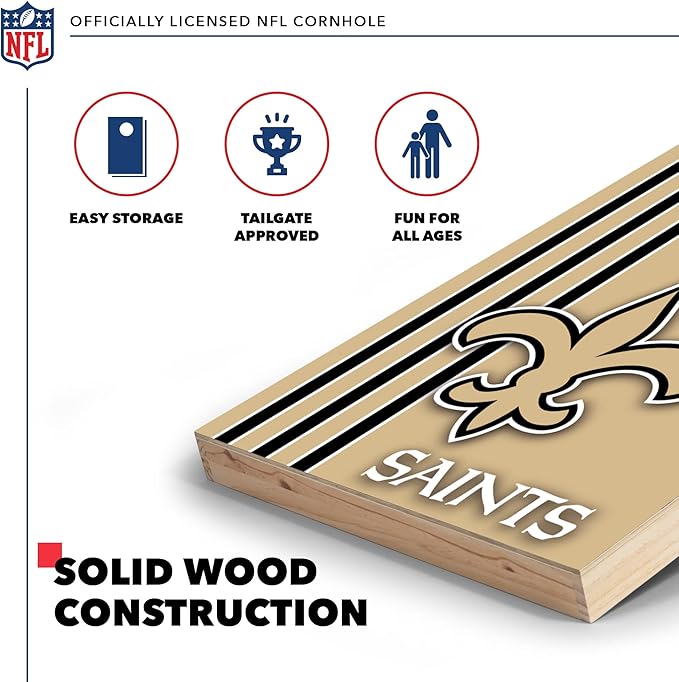 NFL 2' x 3' Solid Wood Cornhole Set with Direct Print HD Team Graphics – Great Gift for Any Football Fan! Bean Bag Toss Family Outdoor Games