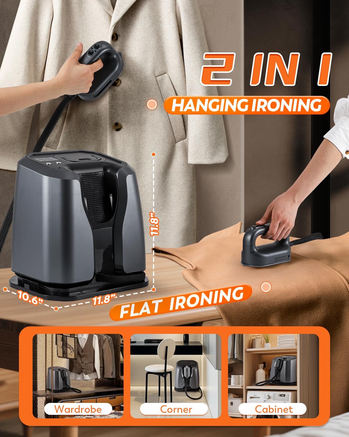 2200W Professional Steam Station - Dual Rapid Heat System with 1.2L Tank & 4 Steam Settings | Silver-Grey Clothing Iron