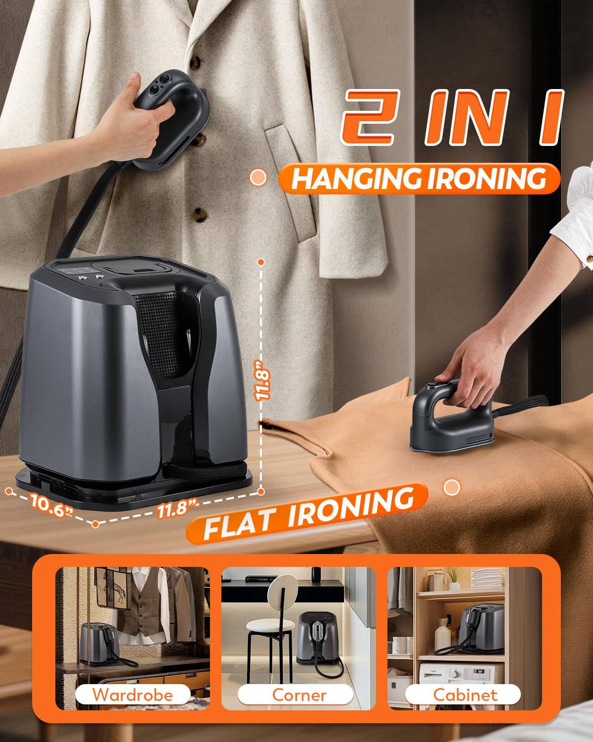 Hapyvergo 2200W Professional Steam Station, Dual Rapid Heat System, 1.2L Tank for 65mins Steam, 4 Steam Settings, Steam & Dry Iron Modes, Auto Shut-Off, Silver-Grey, Clothing Iron for Home