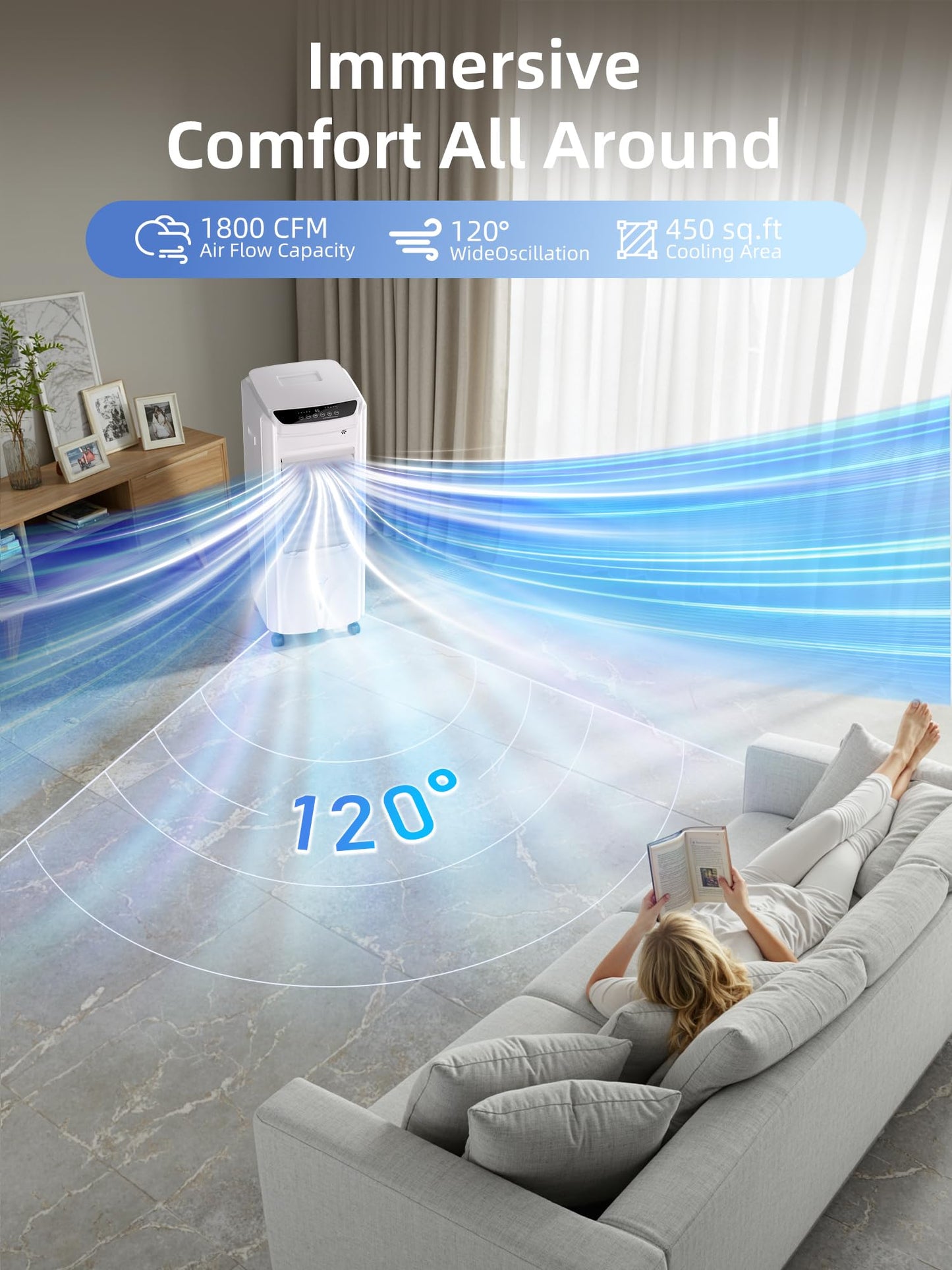 Uthfy 32" Evaporative Air Cooler with 4 Ice Packs, 4 Modes & 3 Speeds, Swamp Cooler with 4.2 Gal Water Tank, 120° Oscillation, 12H Timer, Remote, White, Portable Air Conditioner for Bedroom, Office