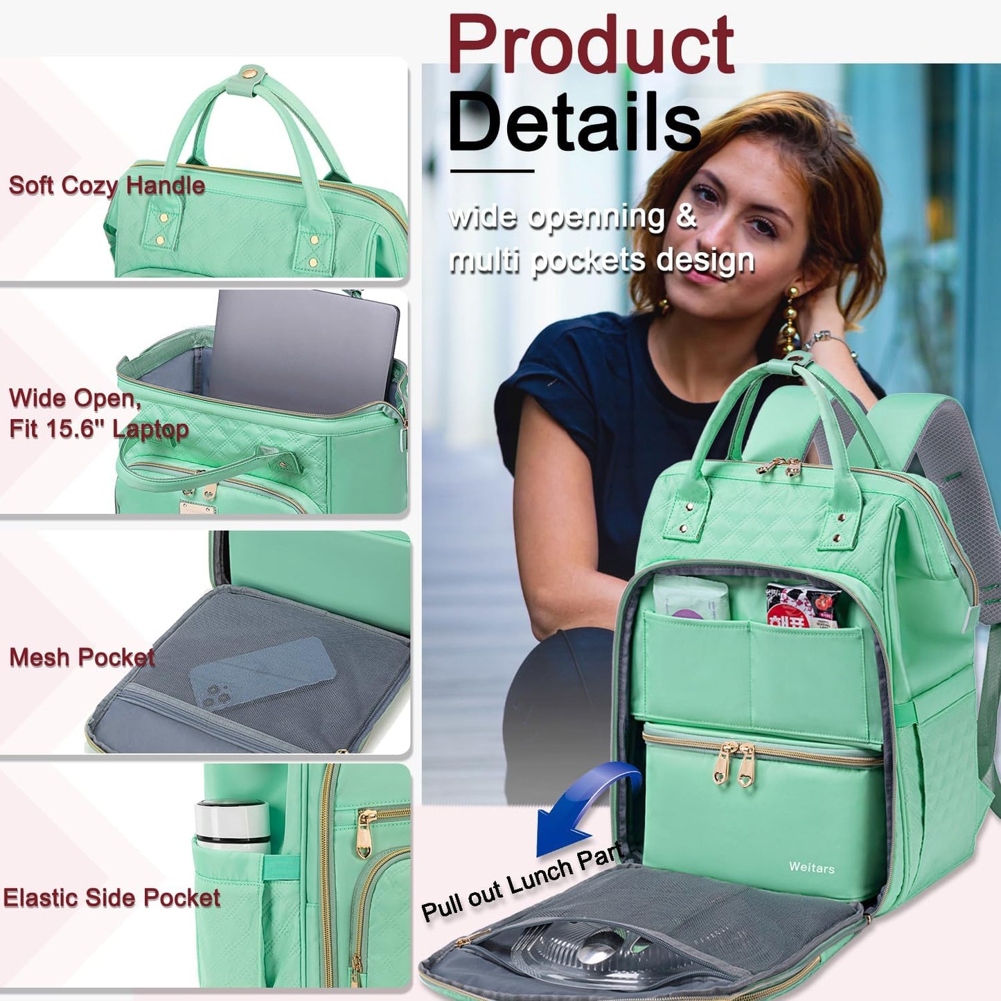 Backpack Women,15.6 Inch Backpacks pack, Backpacks,Work Backpack Weitars Lunch For Laptop For Womens Back Travel