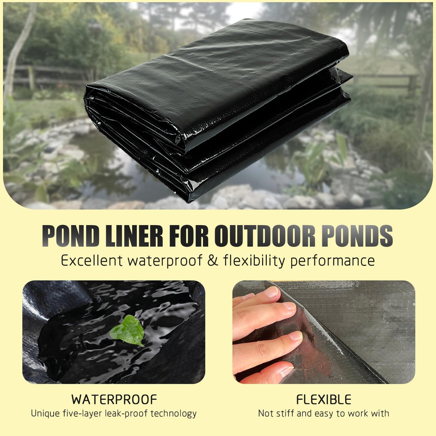 30X30FT Reinforced Large PE Pond Liner, KOI Pond Liners for Outdoor Ponds, Enhanced 5-Layer Structure Pond Liner for Fish, Duck, Garden Raised Bed and Waterscape Pond(0.82oz/sq ft Thickness)