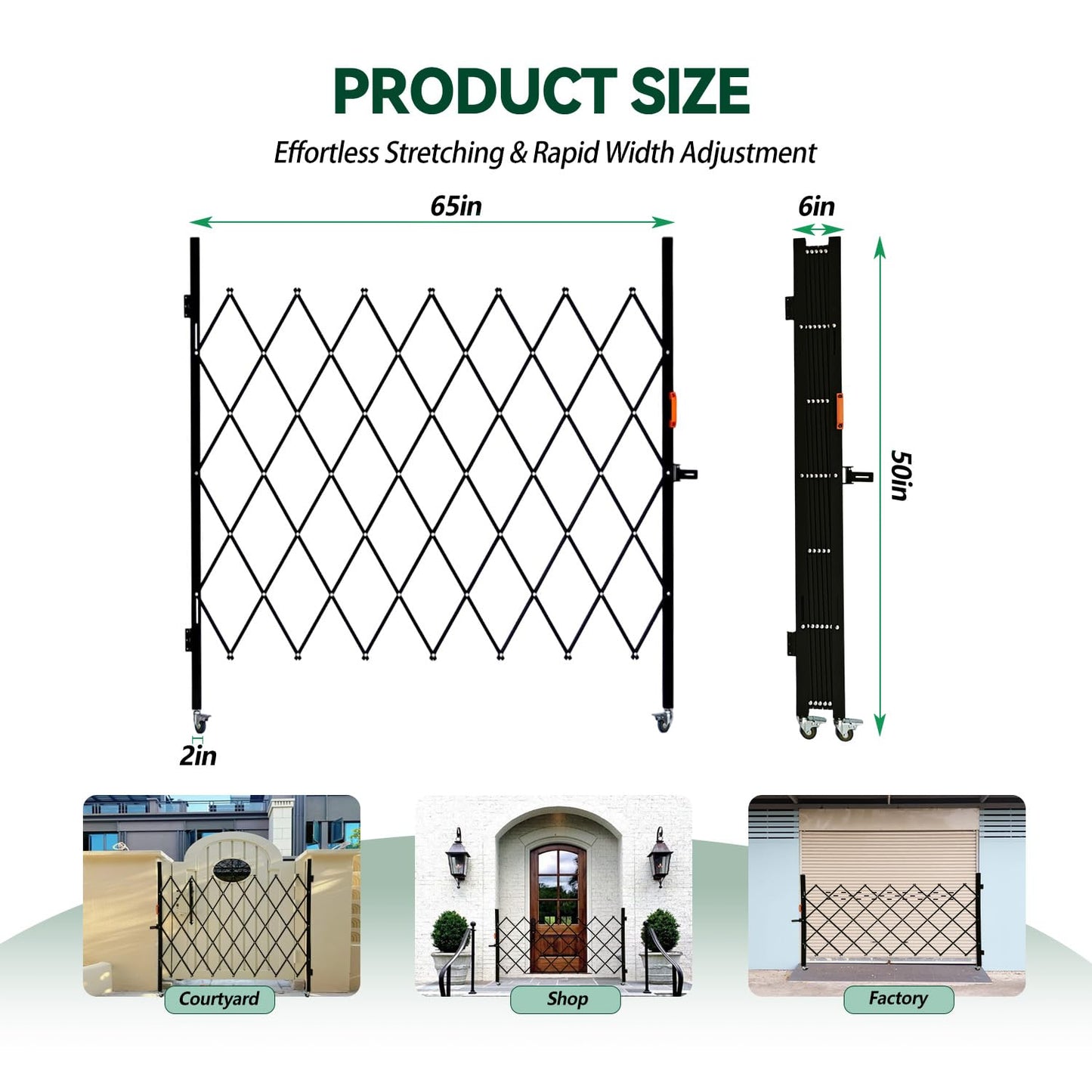 LTSEAME Folding Security Gate with Lockable Scissor Design and 360° Swivel Casters Outdoor Barricade for Entry Security, Garage, Warehouse, and Pool Areas (75“Wx75 H)