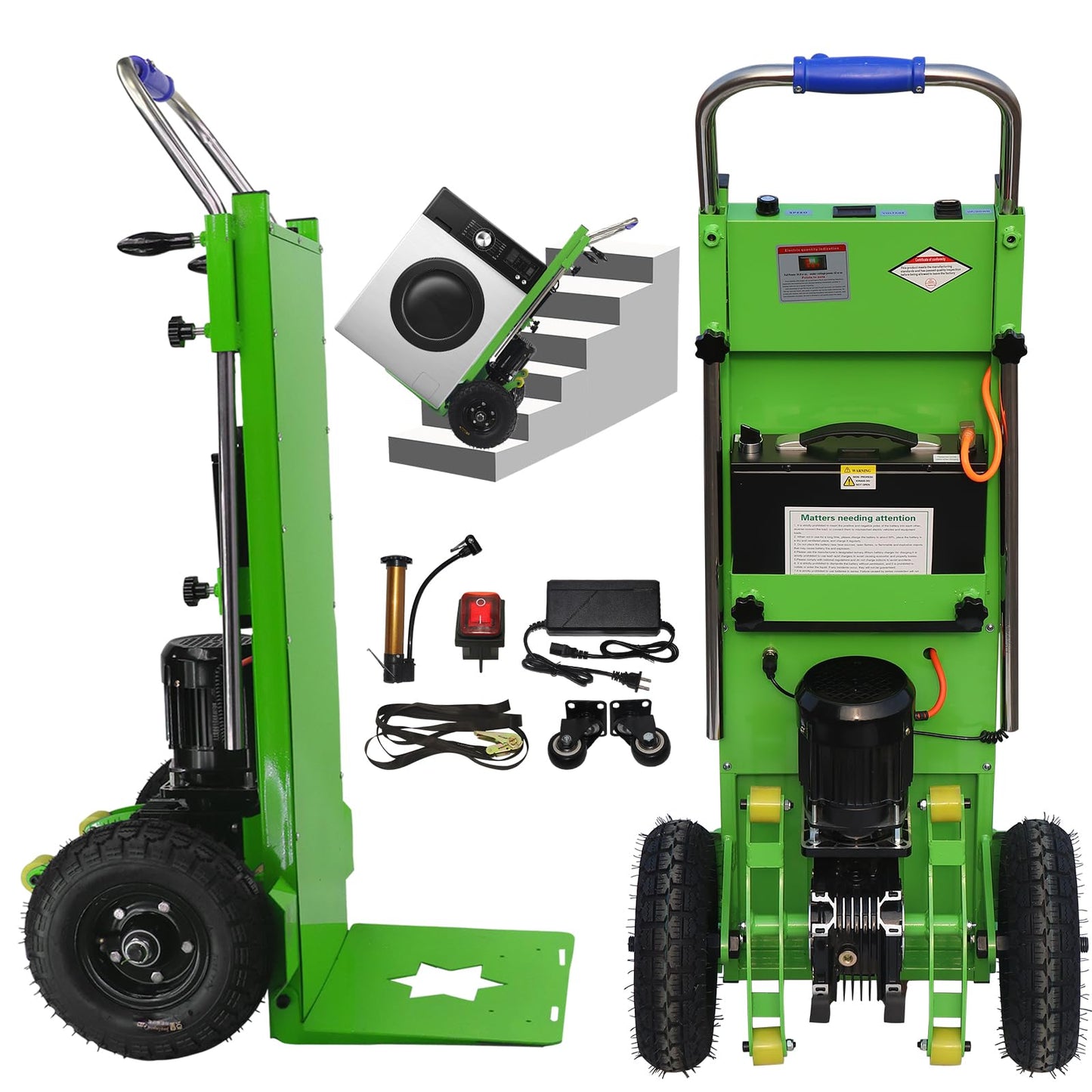 1500W Electric Stair Climbing Trucks Easy Up/Down, 900bls Max Load Capacity, Solid Wheel Grocery Cart Takes 6000 Steps Electric Stairs Hand Trucks Heavy Duty, for Warehouse Logistics Distribution