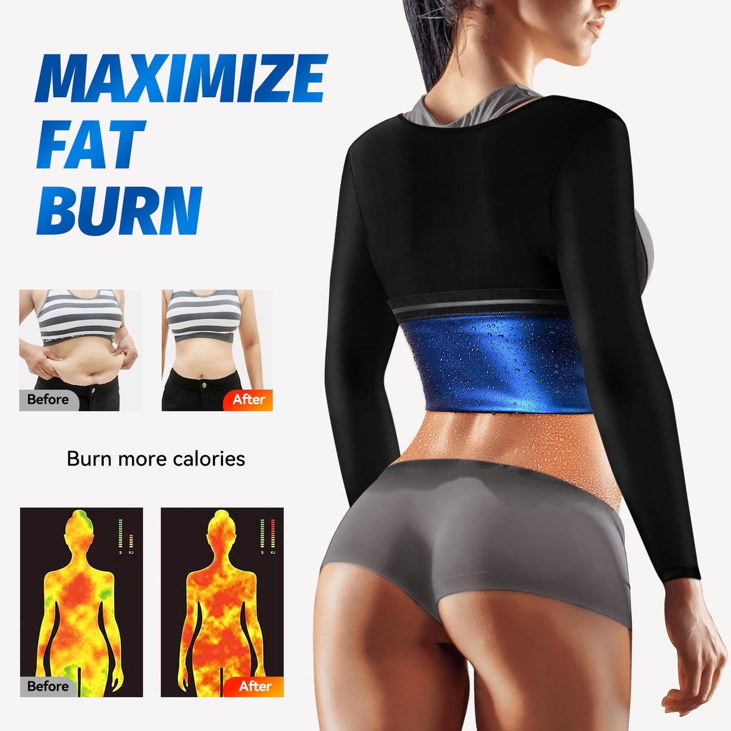 MATKAO Sauna Suit Women Sauna Shirt for Women Sweat Suit for Weight Loss Waist Trainer Vest Sauna Shirt Long Sleeve with Zipper(XL)