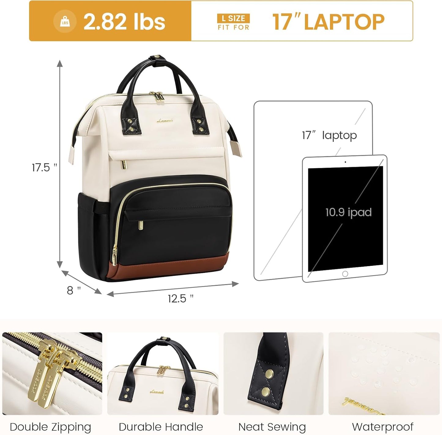 Backpack 17 inch LOVEVOOK Leather Laptop for Women, Professional Work & Travel Bag, Brown