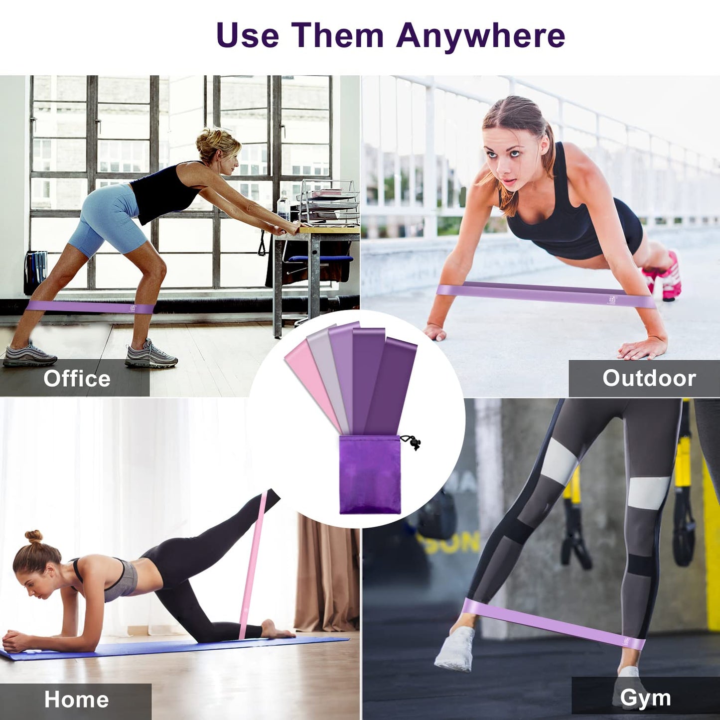 Resistance Bands, 5 Pcs Exercise Bands for Legs Glutes Arms, Skin-Friendly Resistance Fitness Exercise Loop Bands for Gym Home Yoga Pilates with Carry Bag and Instruction Guide