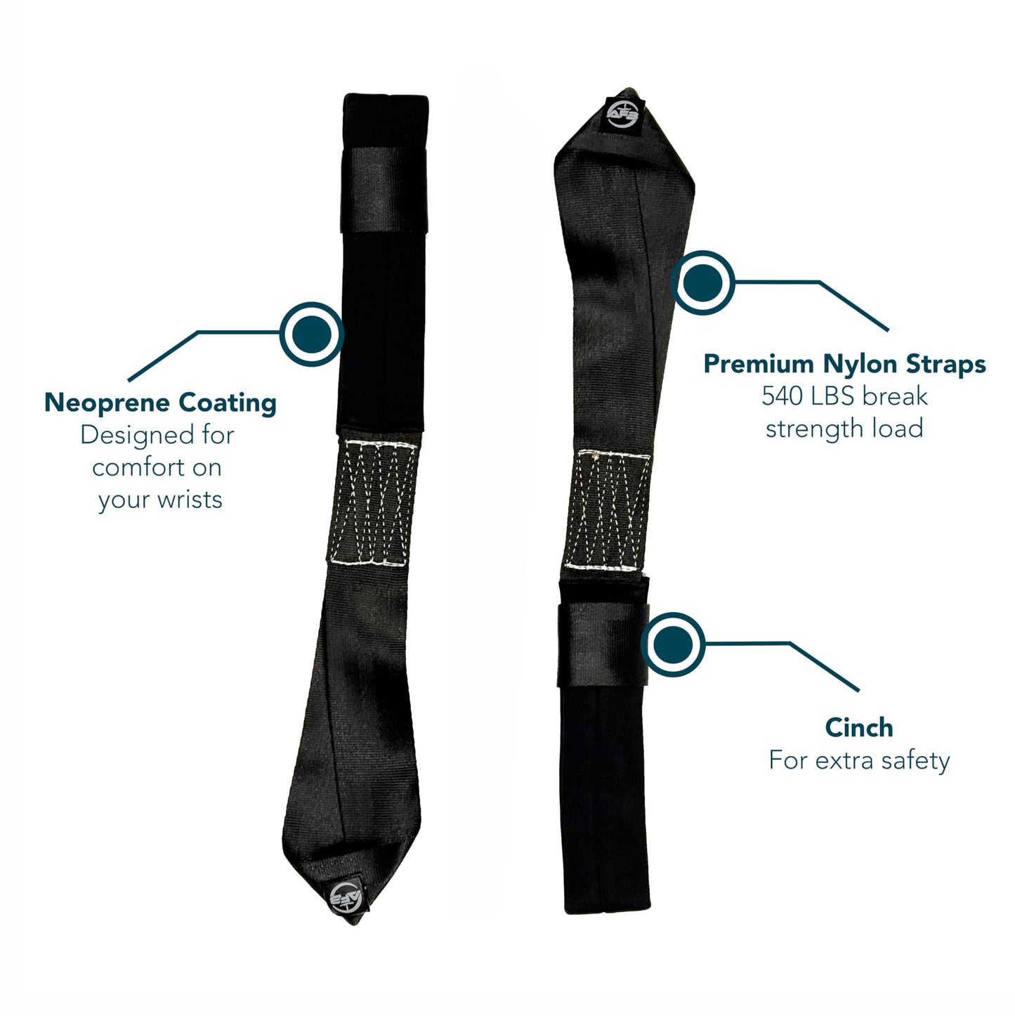 Suspension Trainer Straps - Premium Nylon Bodyweight Fitness Straps for Home & Gym Workouts, Comfortable & Safe with 540lbs Load, Black, Comes in Pairs