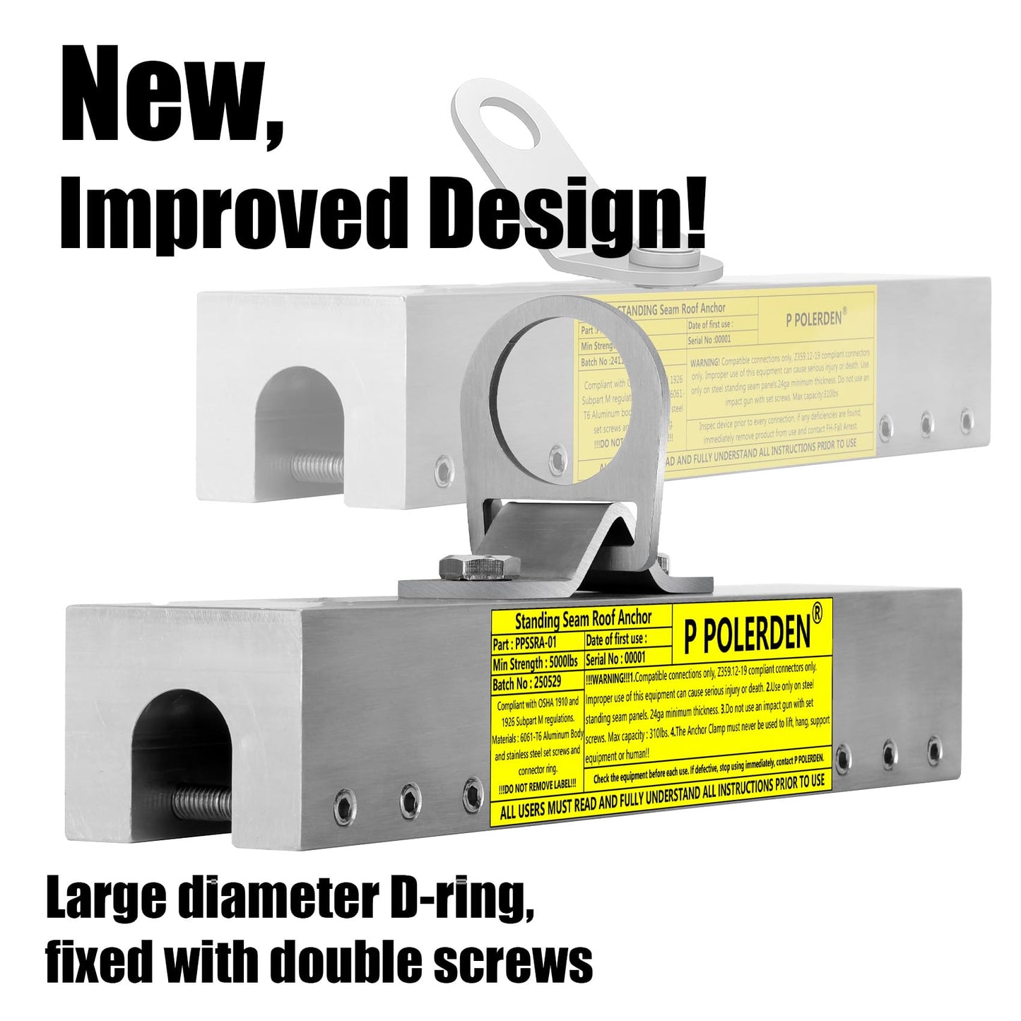 P Polerden Standing Seam Roof Anchor Clamp, Reusable Roofing Anchors Fall Protection Safety Kits, No Drill Roof Anchor, OSHA/ANSI Compliant, Lightweight, Solid Aluminum Alloy