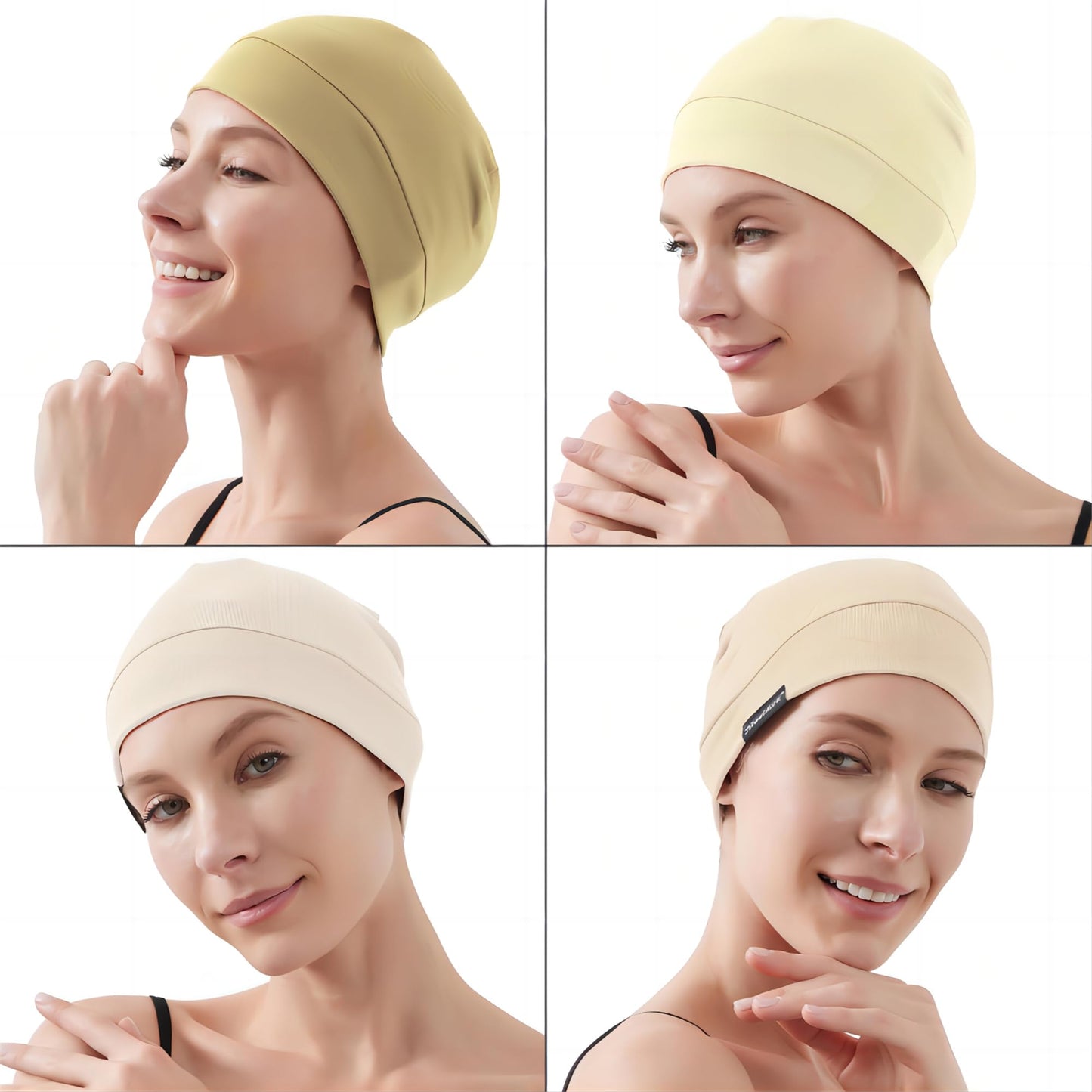 Headshion Cotton Skull Caps for Men Women,4-Pack Lightweight Beanie Sleep Caps Chemo Headwear 4 Beige