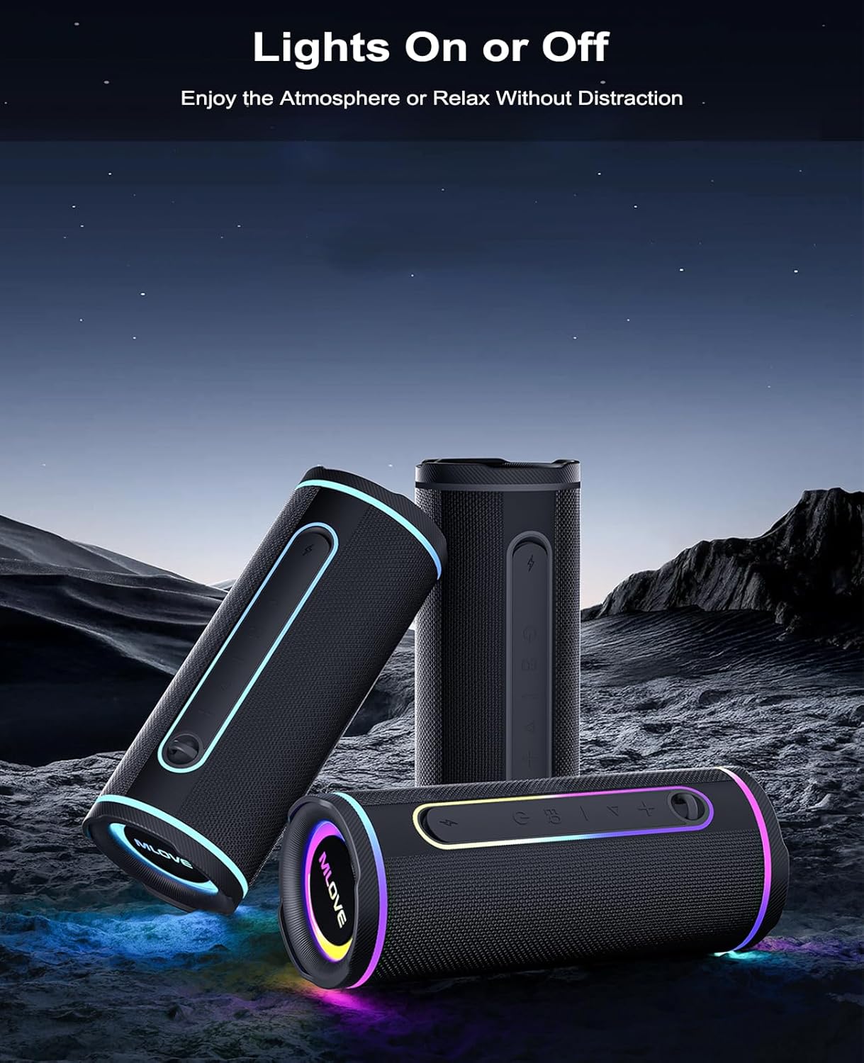 MLOVE E80 IPX7 BT5.4 30W, Speakers Bluetooth Wireless, Portable Bluetooth Speaker with Aux Input, Micro SD Card Slot