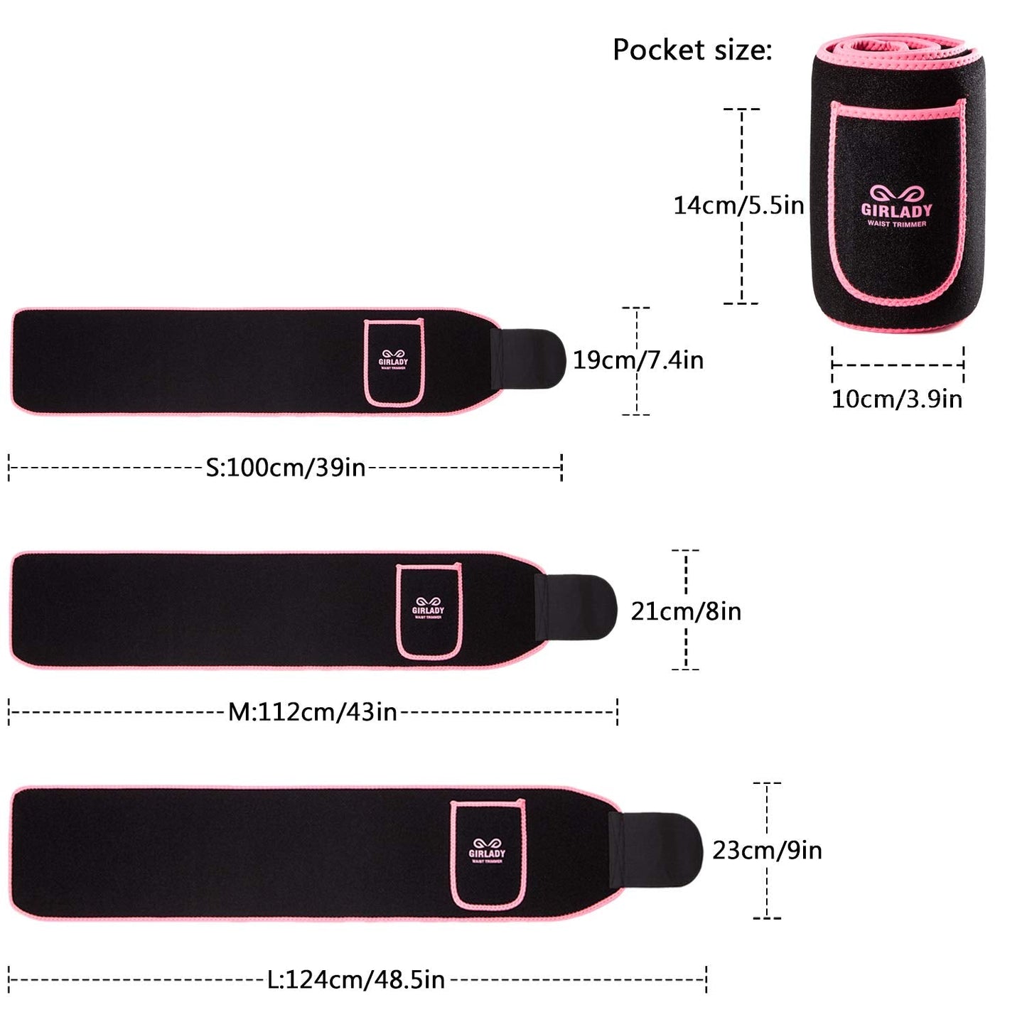 GIRLADY Stomach Sweat Band for Women - Sweat Waist Trimmer Belt Workout Waist Trainer Neoprene ab Wrap with Pocket Pink, Large