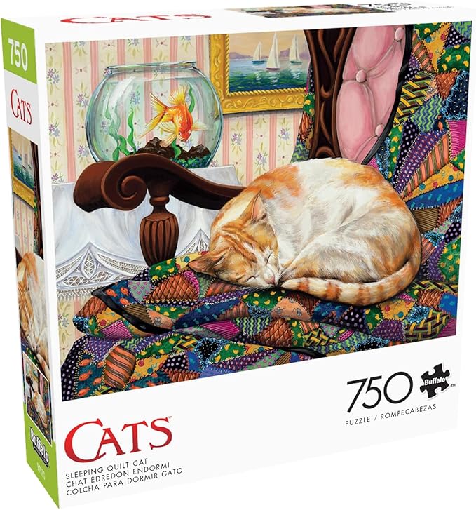 Buffalo Games - Joelle McIntyre - Sleeping Quilt Cat - 750 Piece Jigsaw Puzzle for Adults - Challenging Puzzle Perfect for Game Nights - Finished Size is 24 x 18