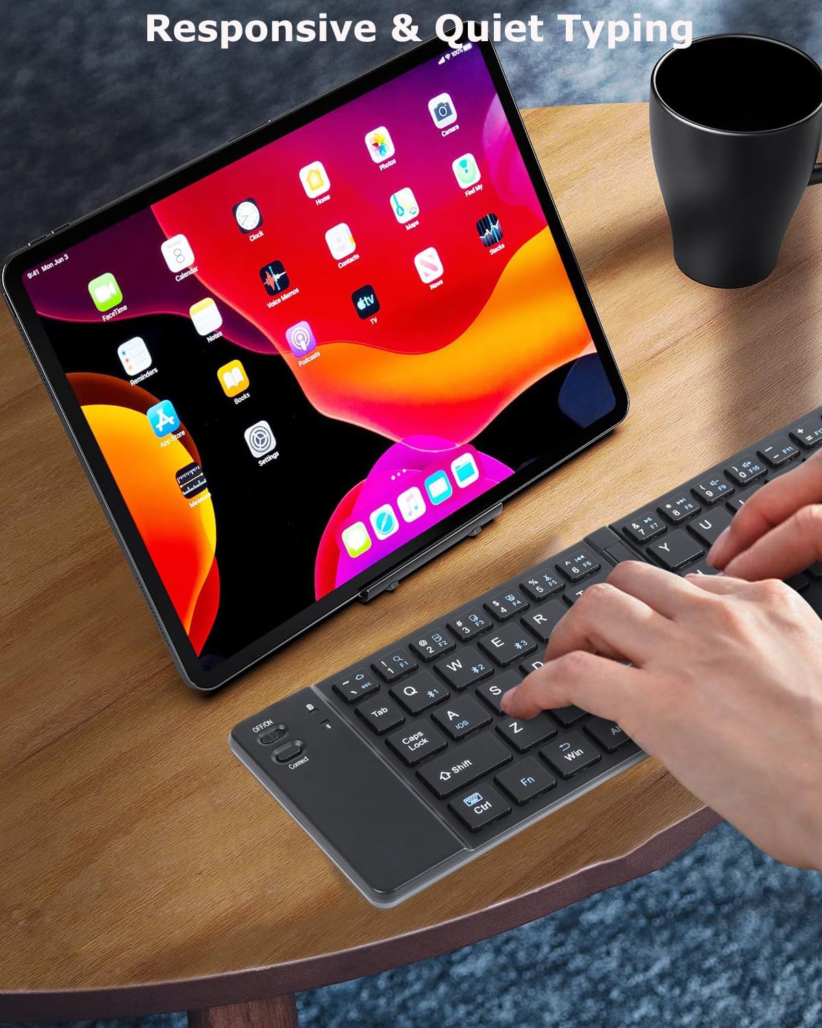 SHARE SUNSHINE Wireless Keyboard Foldable Bluetooth keyboard Slim Small Quiet Portable Compact Handheld Full Size