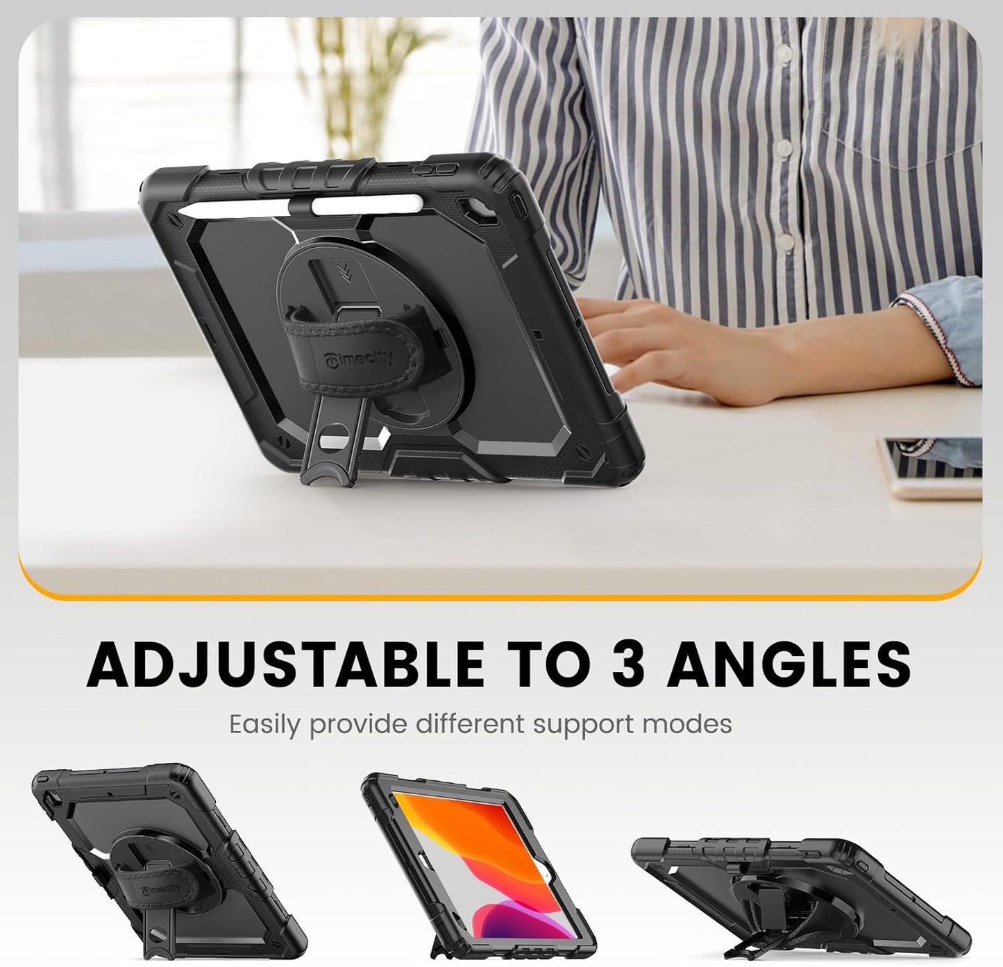 timecity 9th/ 8th/ 7th 10.2 inch Case for iPad Generation - Heavy Duty Protective Cover with Screen Protector, Rotating