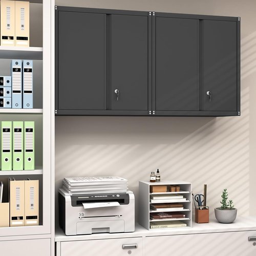 GREATMEET Locking Metal Wall Cabinet - Durable Steel Floating Storage with Adjustable Shelf | Garage Utility Solution