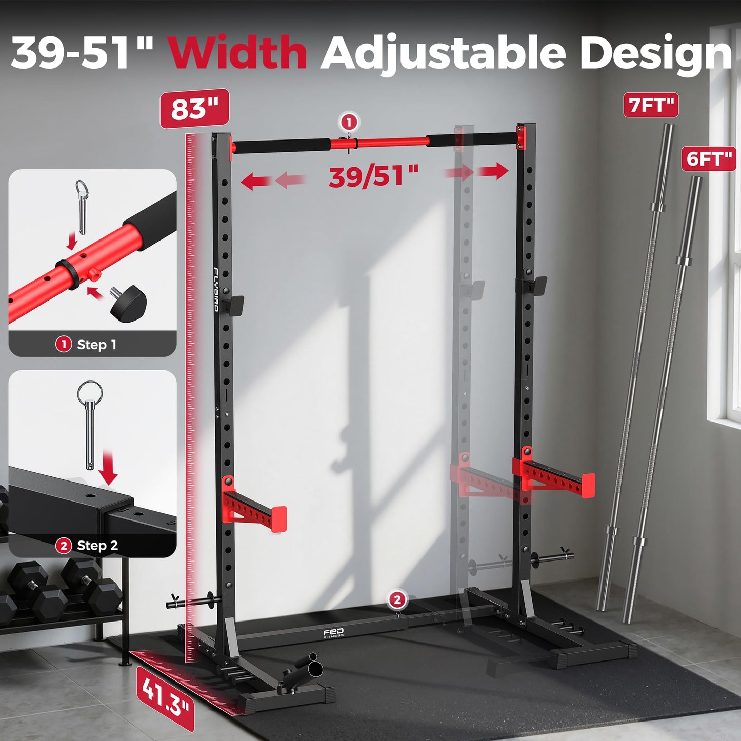 FLYBIRD SR1 Squat Rack with Pull-Up Bar, Adjustable Multi-Functional Power Rack, Inner Width Squat Rack Stand Suitable for 6FT,7FT Barbell for Home Gym Equipment