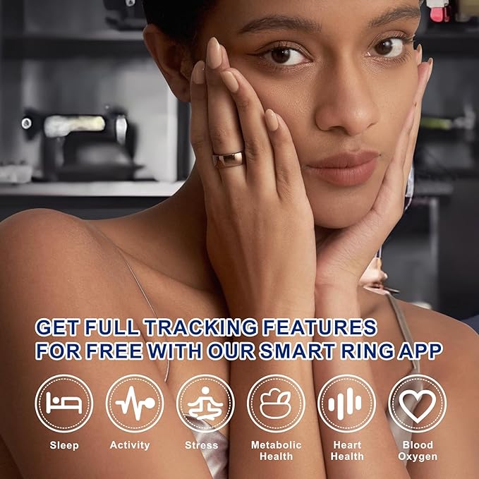 Smart Ring, Activity Trackers, Sleep Ring, Fitness Tracking, Stress Tracker, Heart Rate, Meditation, Temperature, Respiratory, No App Subscription, Women, Men, iOS, Android (Rosegold, 8)