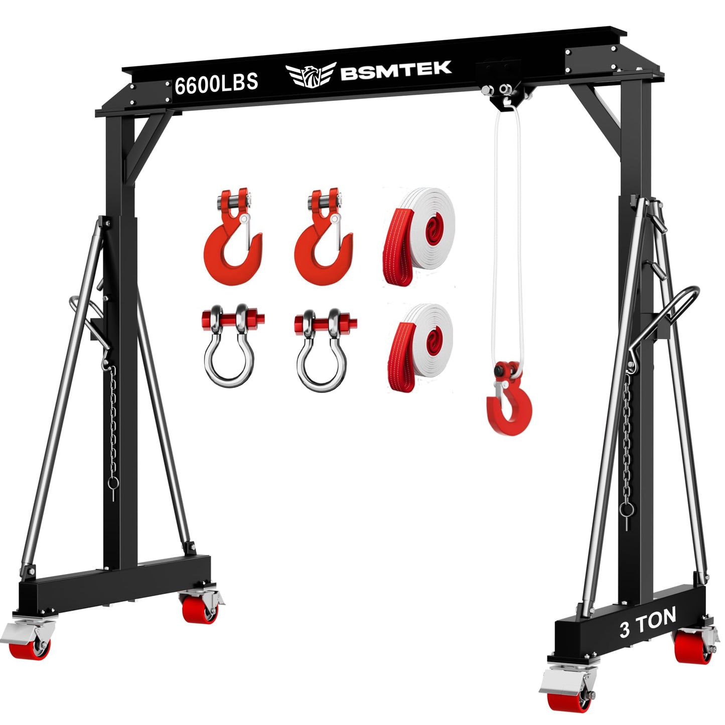 3 Ton MAX 6600LBS Gantry Crane, Adjustable Height (8.53-12.47 FT), Width (9.06 FT, Available 8.53FT), Steel I-Beam Construction, Portable Shop Hoist for Factories, Warehouses