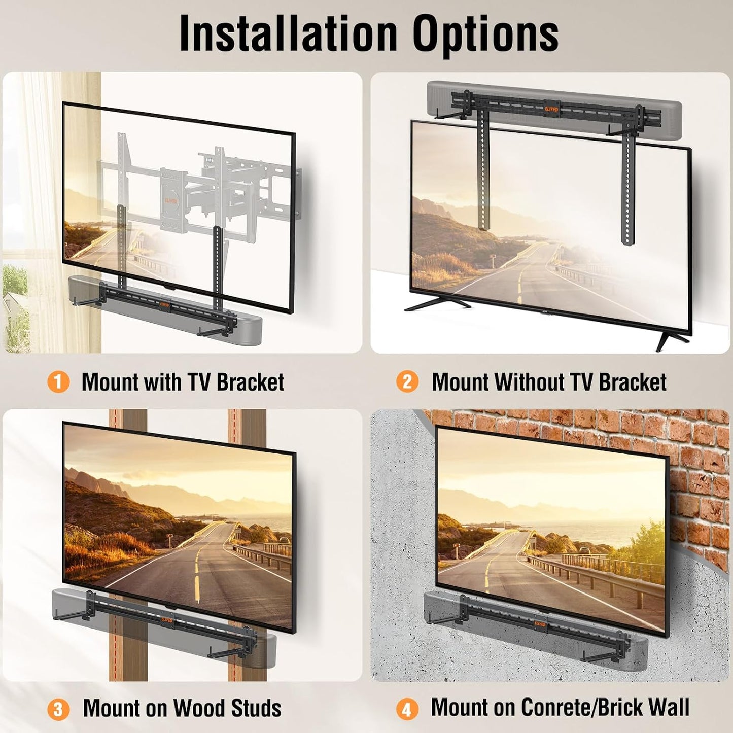 ELIVED 6.5" 17.7" 15 Lbs, YD5011 Soundbar Mount Under TV, Sound Bar TV Mounting Bracket with Holders Swivel to fit