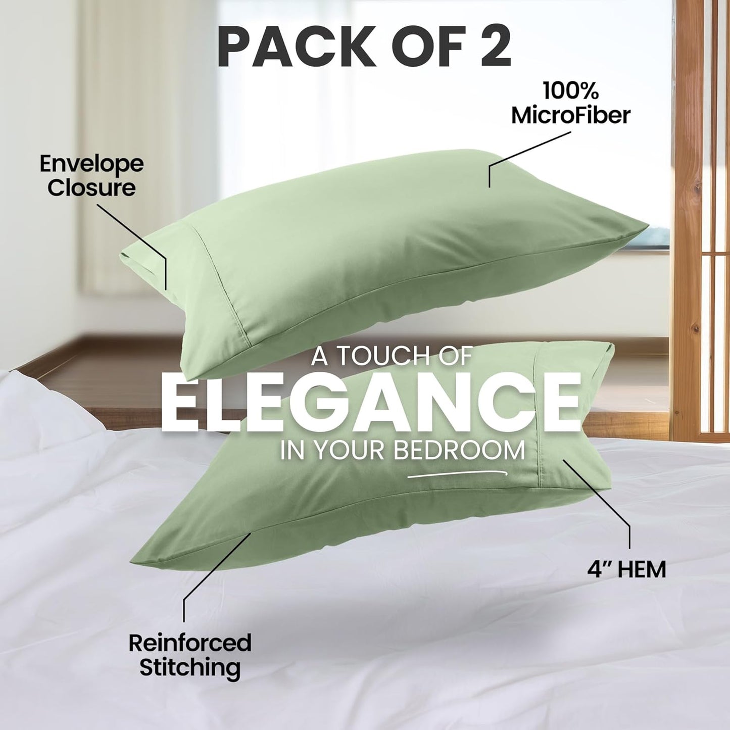 Utopia Bedding Queen Pillow Cases - Soft Brushed Microfiber - 2 Pack, Sage | Fade Resistant 20 x 30 Inches