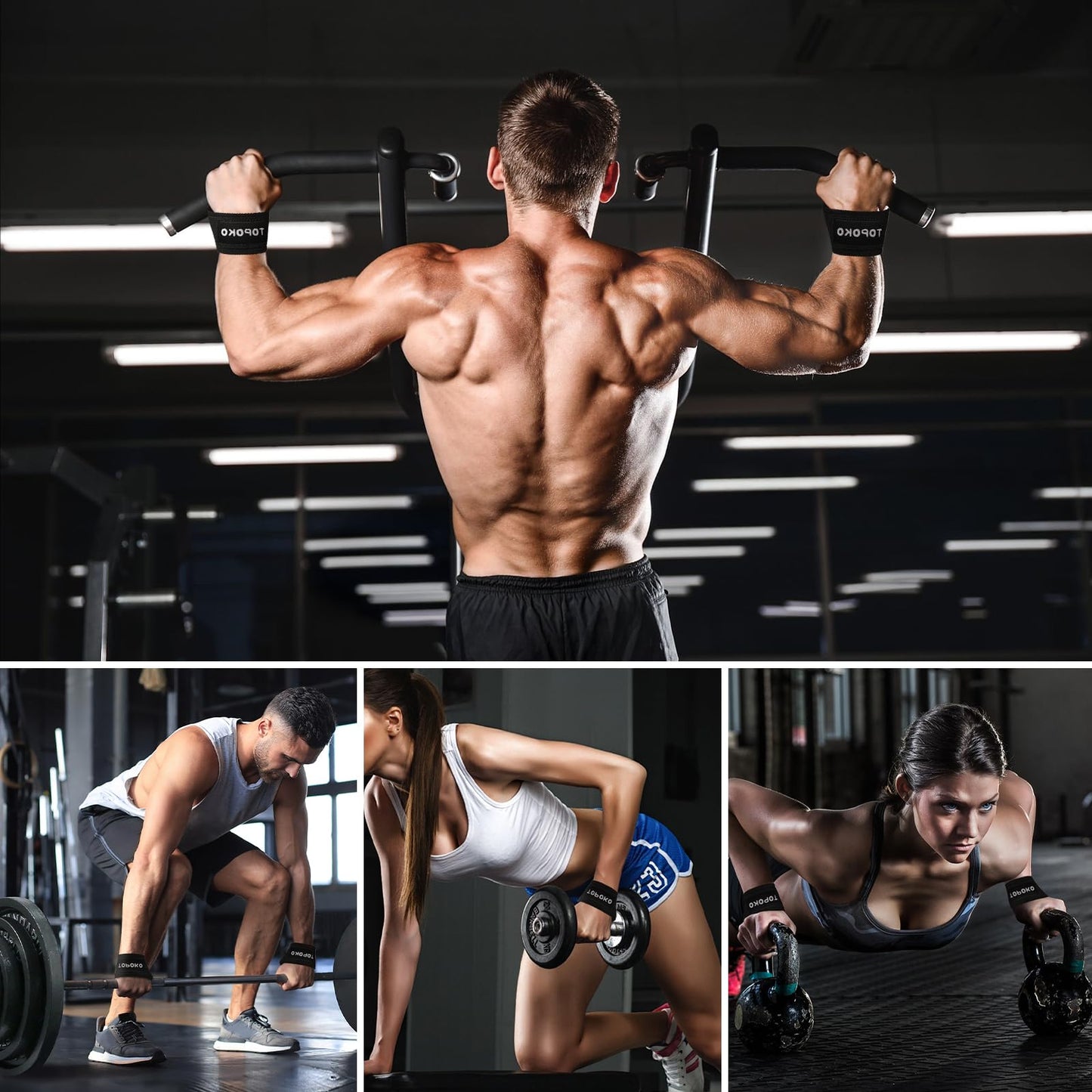 TOPOKO Lifting Wrist Straps for Weightlifting, Deadlifts, Powerlifting & Strength Training – 21.2” Cotton Workout Straps with Neoprene Padding & Non-Slip Hex Grip – Gym Straps for Men & Women