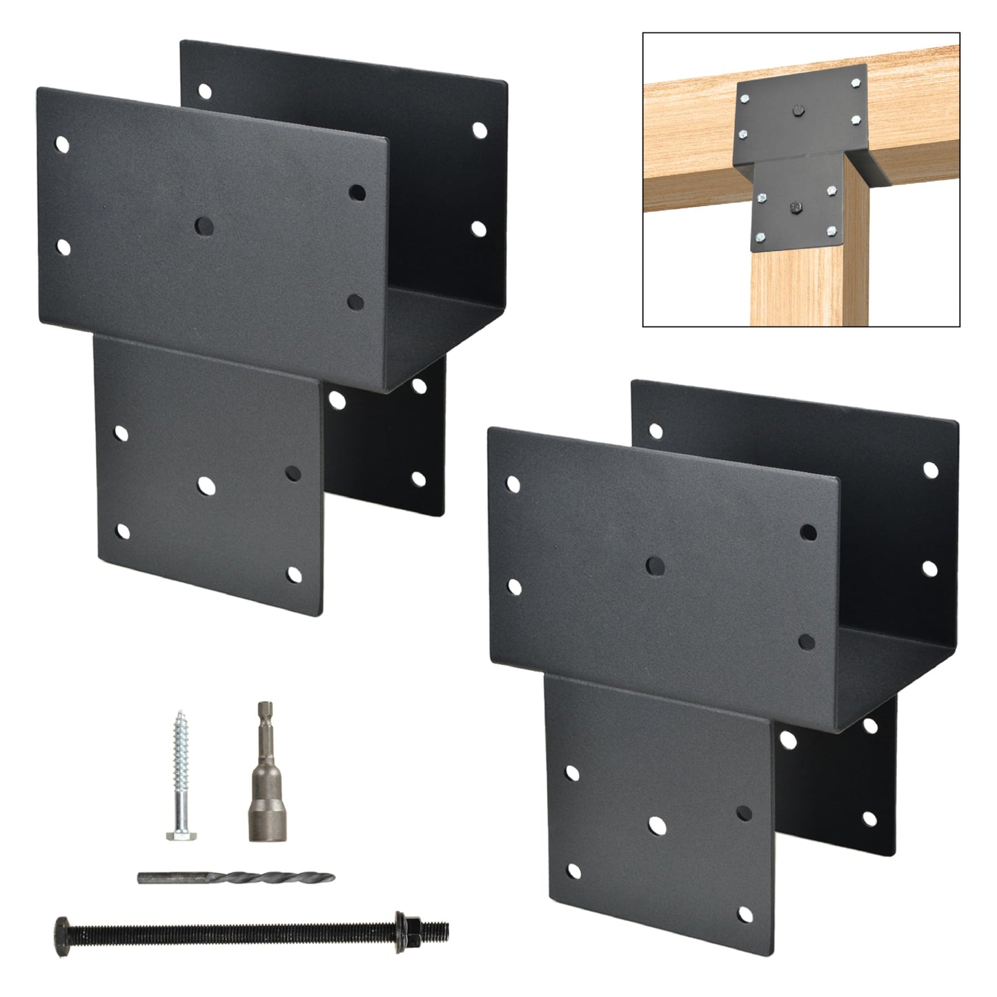2 Pack Heavy Duty Post Caps Tie Bracket, 4''x4'' (Internal 3.5"x3.5"), Fit Connecting Wood Gazebo, Deck Patio Post and Wood Beams Bracket (Black)