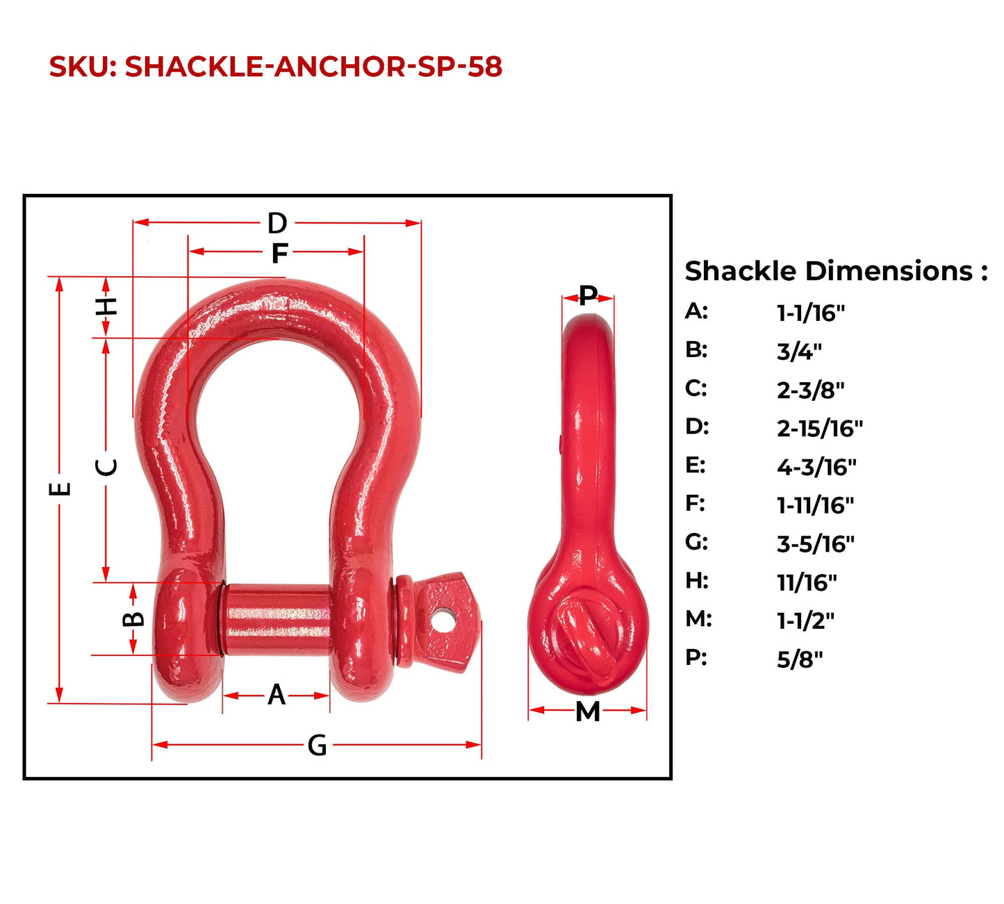 Mytee Products 5/8" Anchor Shackle Forged Carbon Steel w/Alloy Screw Pin WLL 3.25 Tons (6,500 lbs) | Double Rust Protection Heavy Duty D Ring Shackle for Towing, Rigging & Vehicle Recovery (20 Pack)