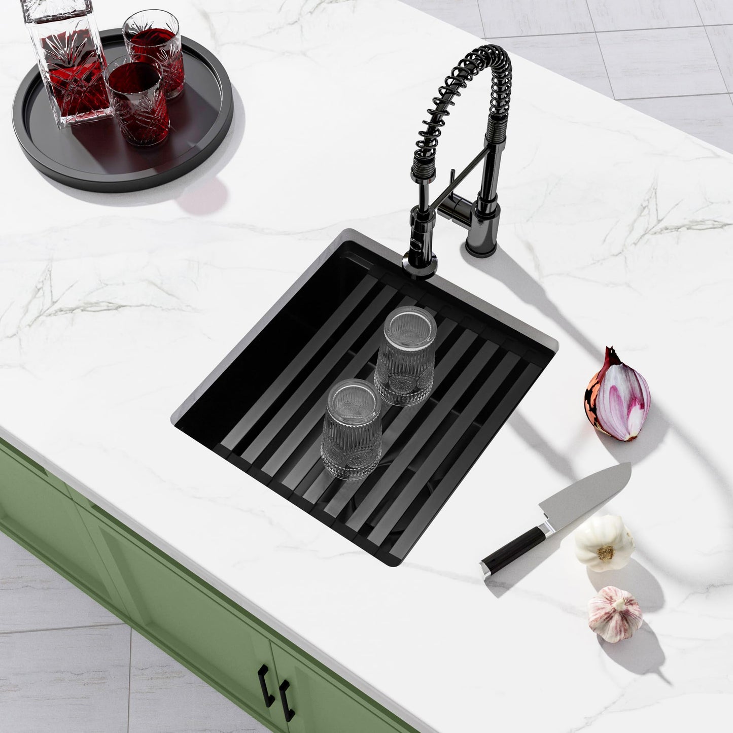 Lonsince Black Bar Sink Undermount,Small Bar & Prep Sinks,16 Gauge Stainless Steel Bar Sink with Workstation for Wet Bar Area,Special Offset Drain Design (16" X 18")