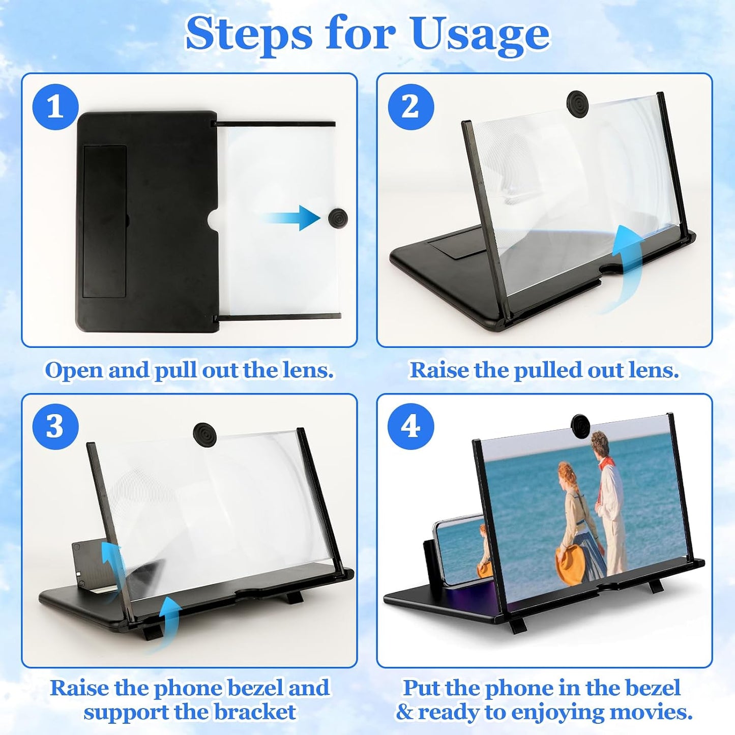 16" 3D 16inch) Screen Amplifier for Cell Phone, HD Amplifier Projector Horizontal Screen Enlarger for Movies, Videos