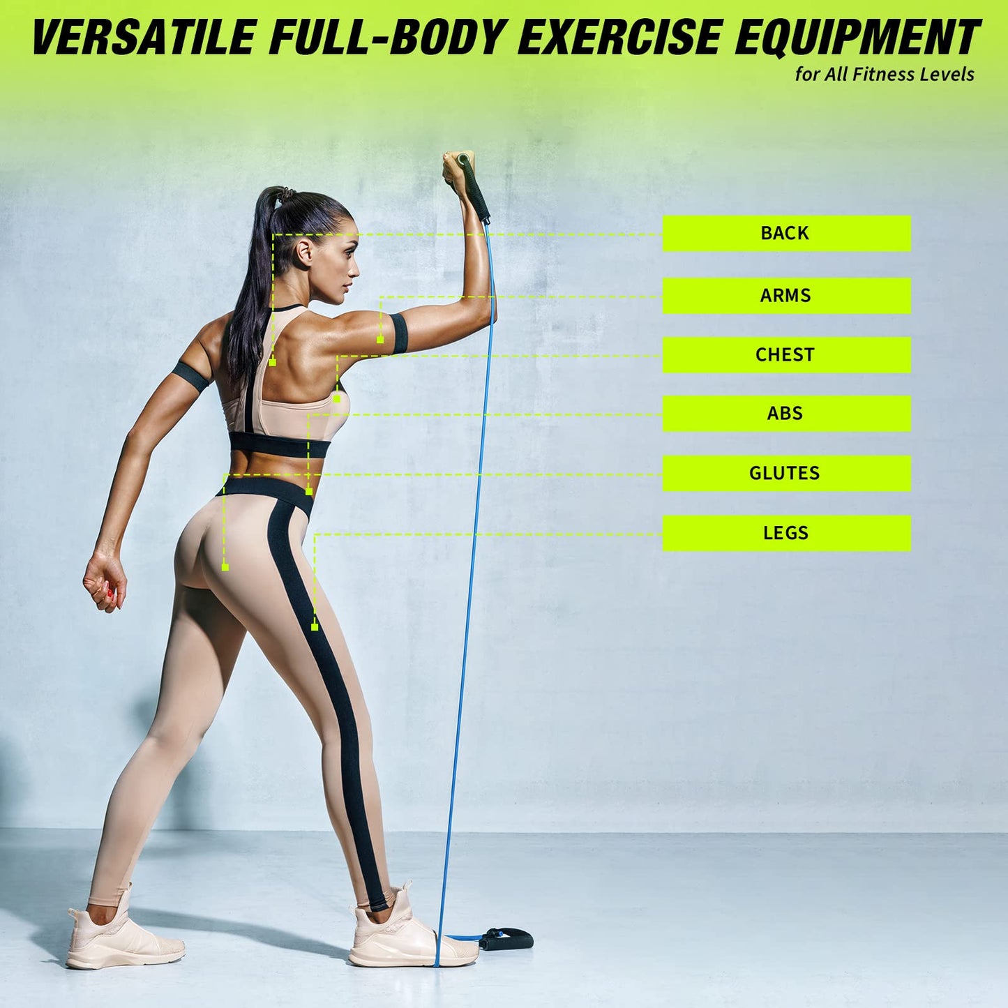 Leyndo 5 Pcs Exercise Resistance Bands with Handles Physical Resistance Tube Workout Bands with Door Anchor for Men Women Muscle Toning Strength Training(10-30 Lbs)