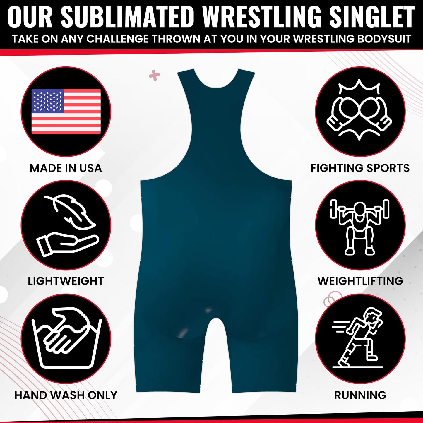 4 Time All American Wrestling Singlet: Black, Navy Blue, Red, Teal sizes 4XS-5XL (XXS/YL 51-70 lbs., TEAL)