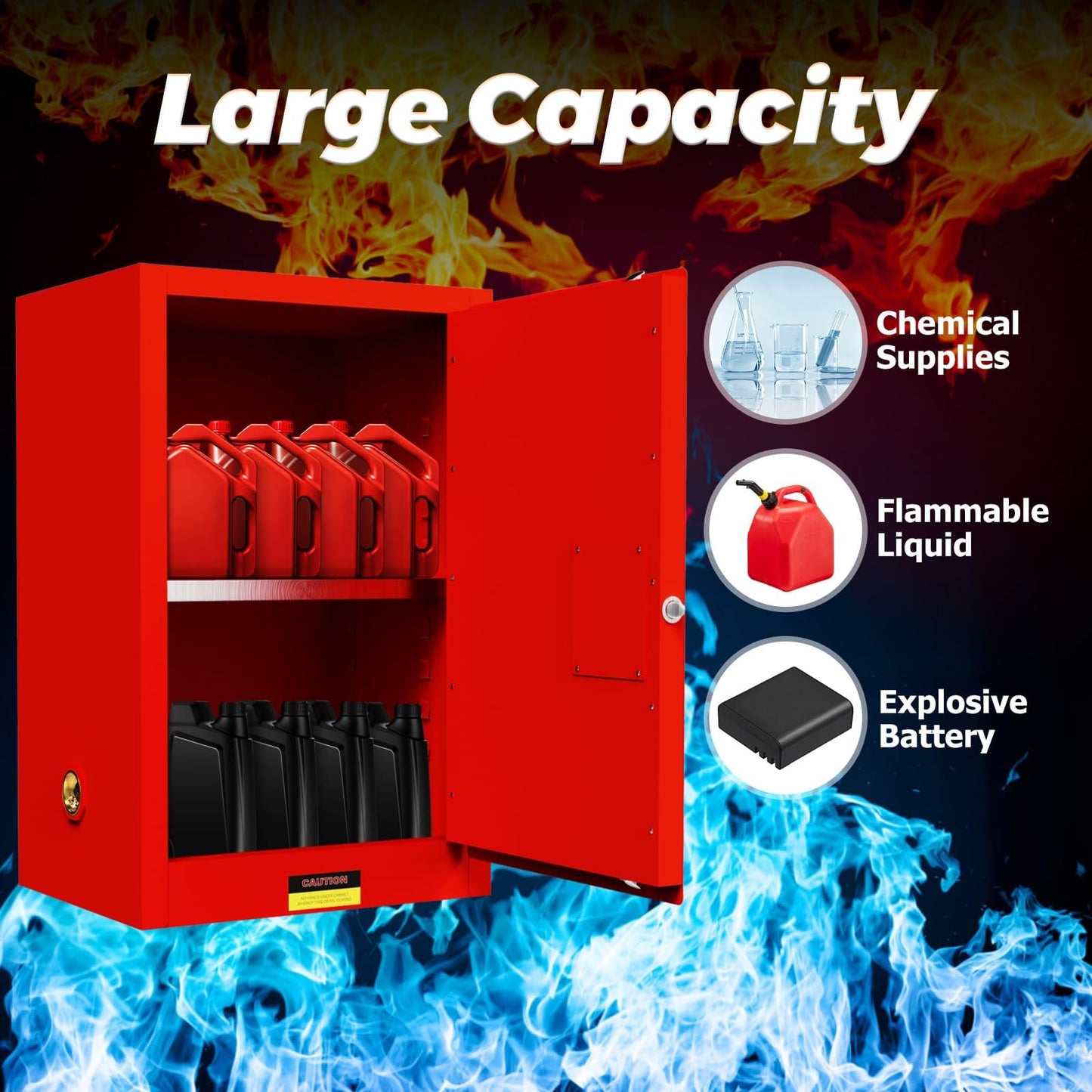 Hazardous Storage Cabinet, 40 Gallon Flammable Storage Cabinet with Adjustable Shelf, Thickened Galvanized Steel Chemical Safety Cabinet for Flammable Liquids, Industrial Use (23"W x 18"D x 35"H)