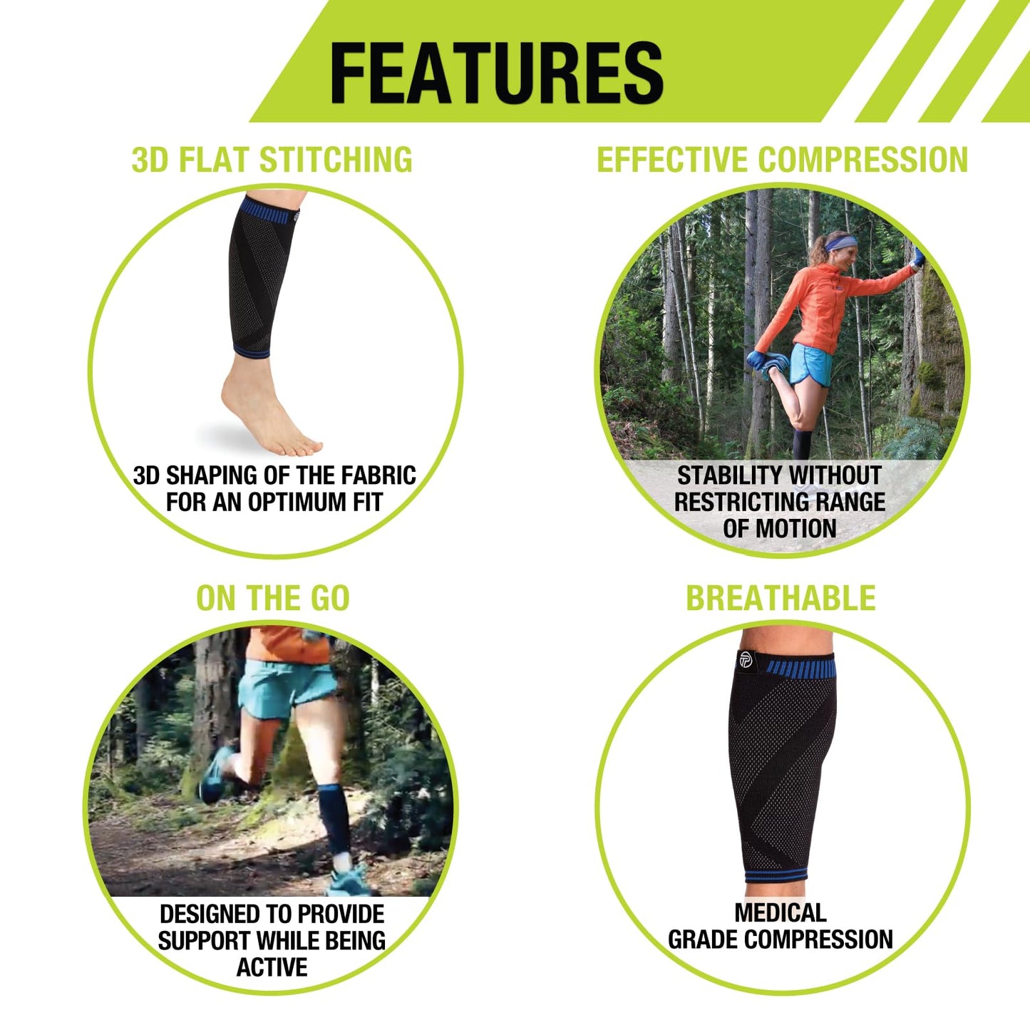 Pro-Tec Athletics 3D Flat Premium Calf Sleeve, Medical Grade Compression with 3D Shaping for Customized Fit, Targeted Muscle Support, Breathable Stretch Fabric allows Full Range of Motion, Medium