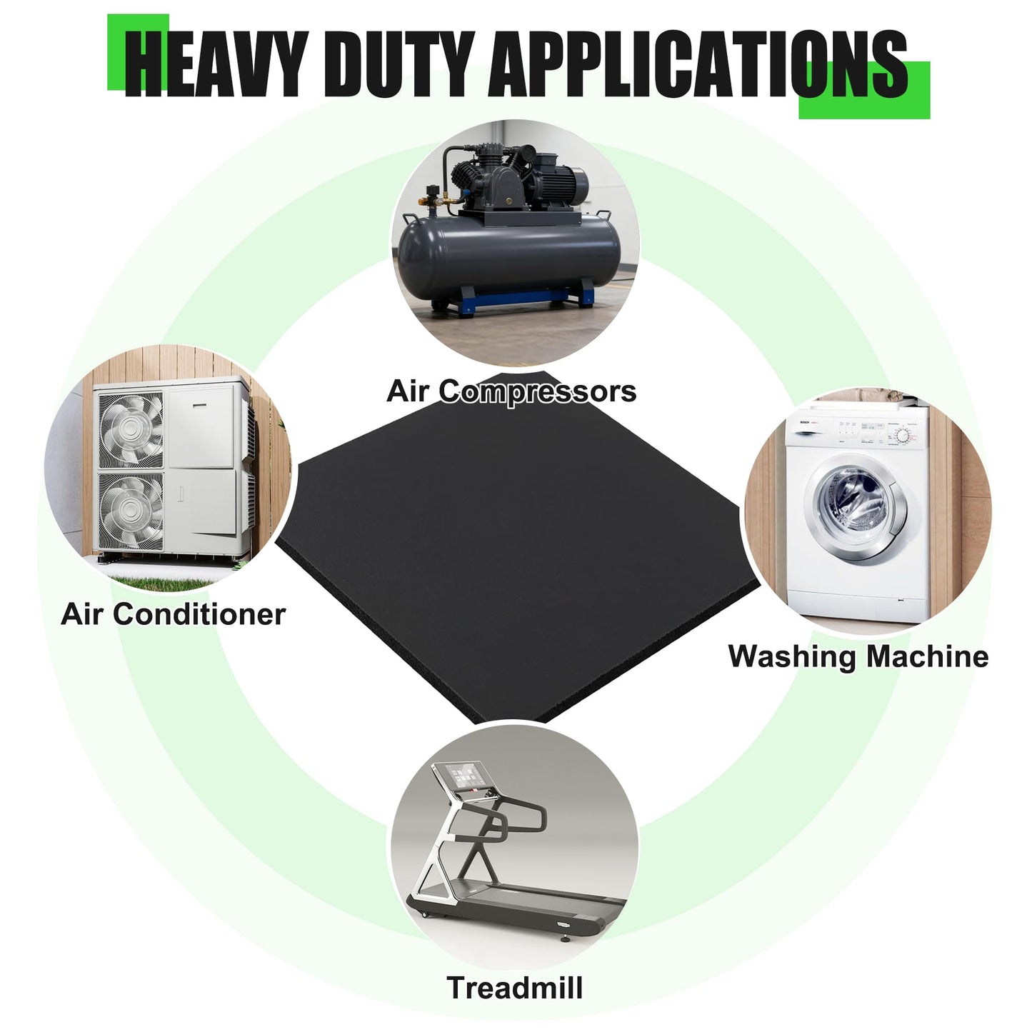 10-Pack Anti Vibration Pad, 6 x 6 x 1/8 inches, 2.7 pounds, Heavy Duty Rubber Anti-Vibration Isolation Pad for Air Compressor, HVAC, Air Conditioner Unit, Treadmill, Dryer and Washer