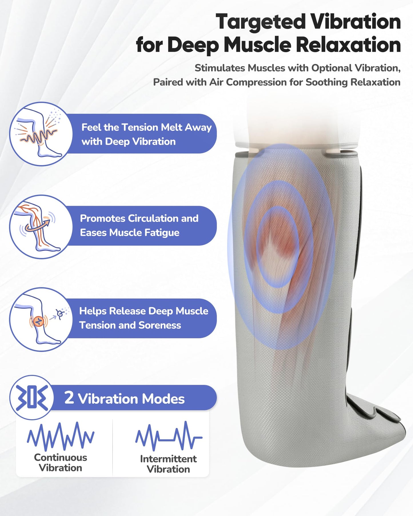 BESTJEEF Air Compression Leg Massager with Heat : Leg Massager for Circulation and Pain Relief - Sequential Compression Boots with 9 Intensity, 4 Modes, 3 Heating, Vibration, for Men Women