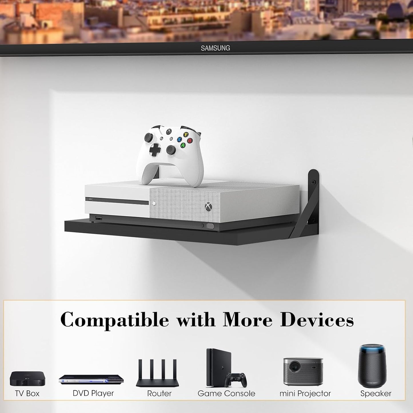 15.7" 9.8"(Lx DAWASAPAT Mini Projector Shelf for Wall Mount, Black Wall Mount Shelf Floating, x W) Projector Holder